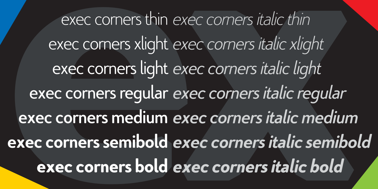 Przykład czcionki Exec Corners Italic